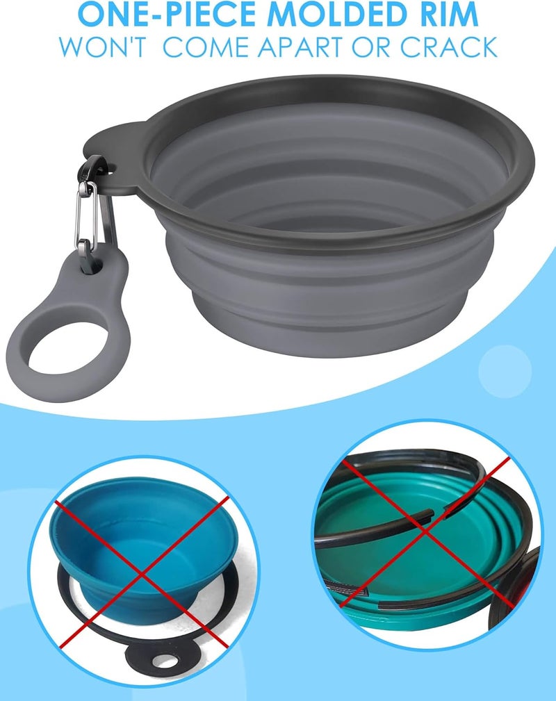 AONKEY Collapsible Dog Bowls with Bottle Carrier, 2 Pack Travel Dog Water Bowl Upgraded Carabiner, One-Piece Molded Rim No Fall Off or Crack, Foldable Silicone Portable for Pets Walking Hiking 15oz - Image 3
